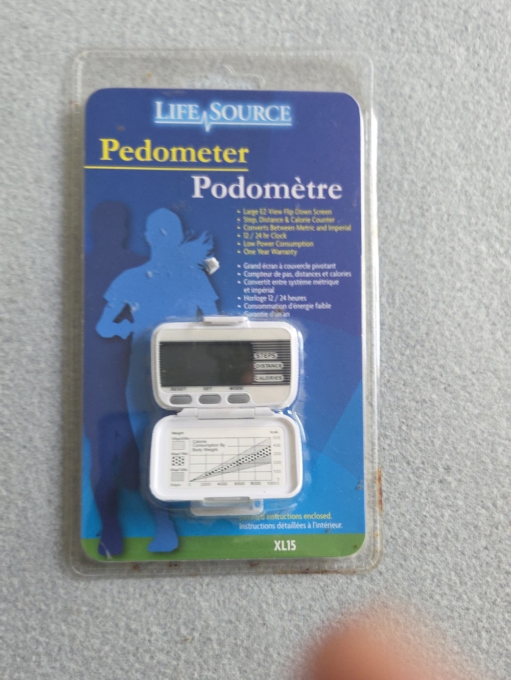 White and Blue Clip-On Pedometer